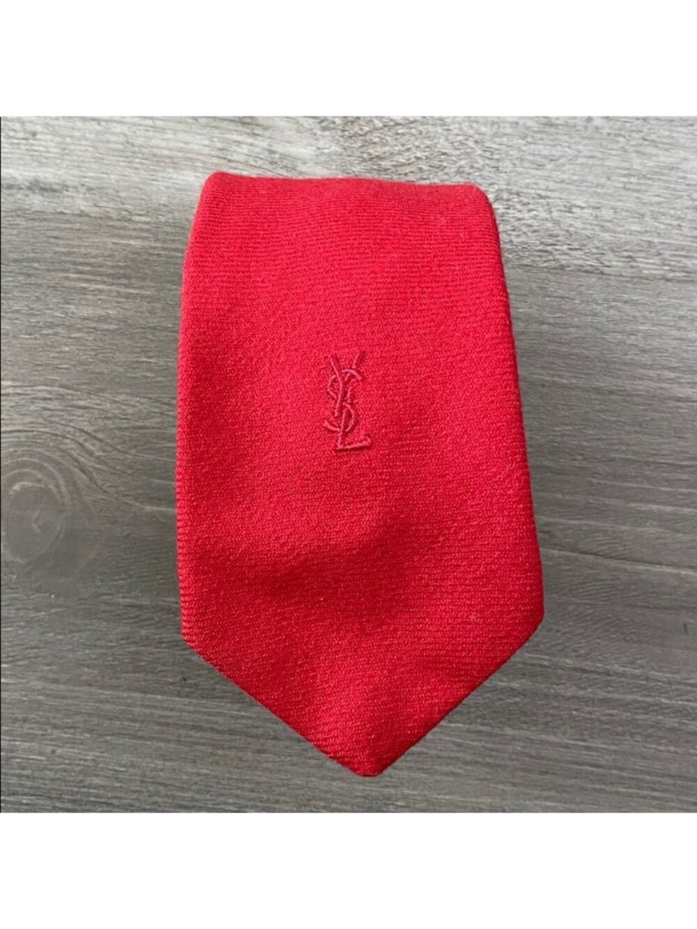 VTG YSL Yves Saint Laurent Paris New York Brushed Wool Red Neck Tie Necktie Mens